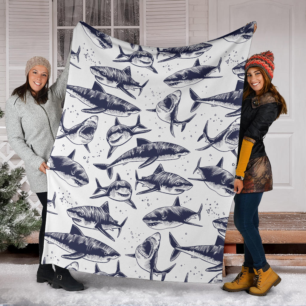 Great White Shark Pattern Print Design 02 Premium Blanket