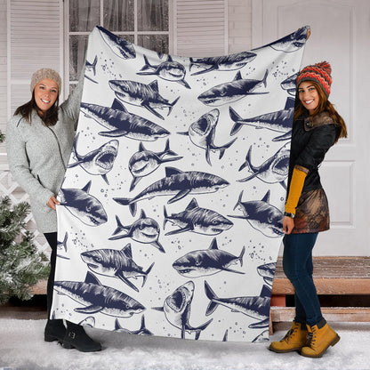 Great White Shark Pattern Print Design 02 Premium Blanket