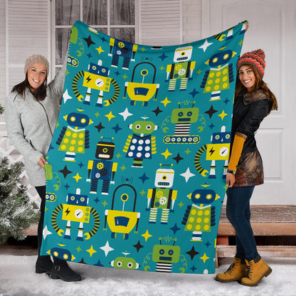 Robot Pattern Print Design A02 Premium Blanket