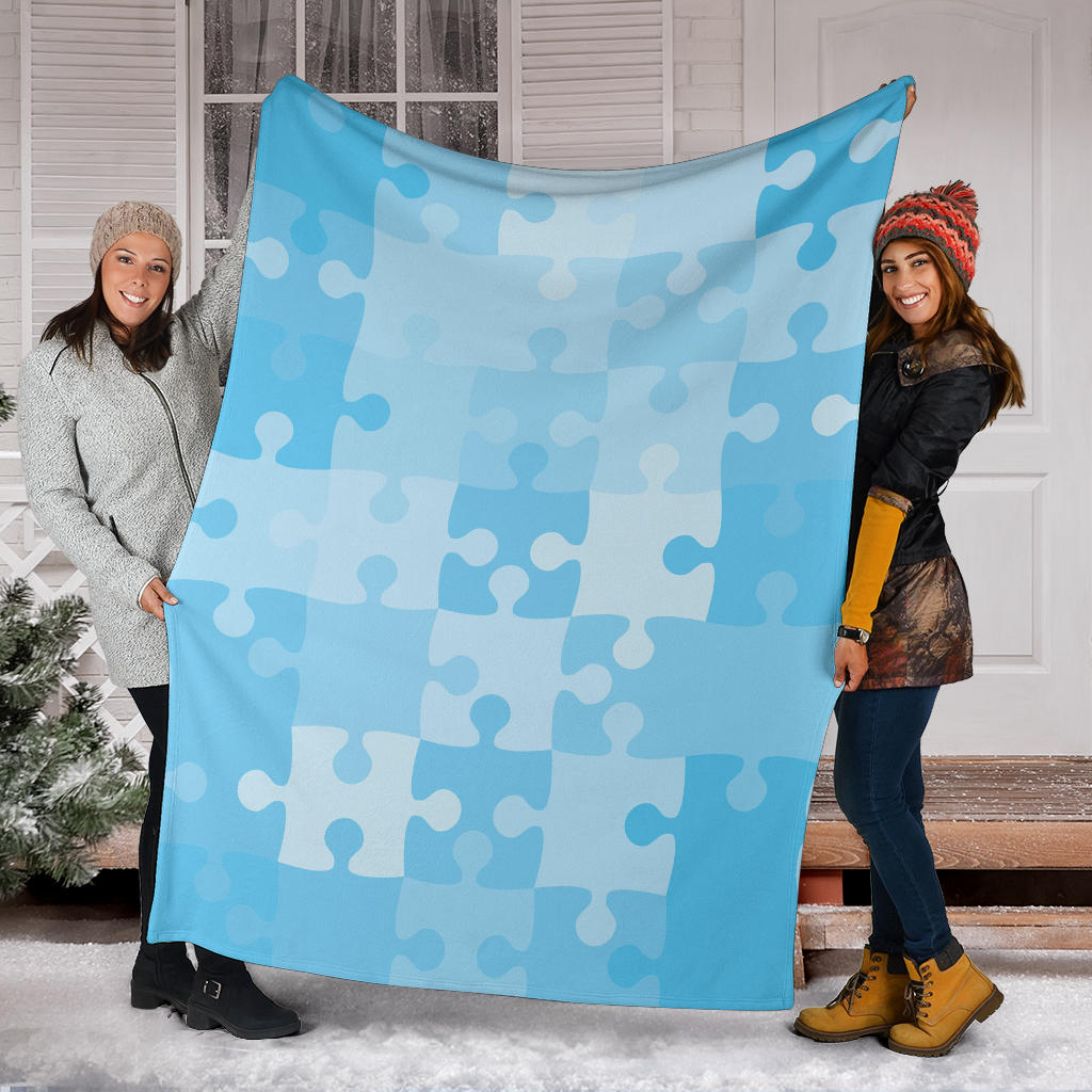 Puzzle Blue Pattern Print Design A04 Premium Blanket