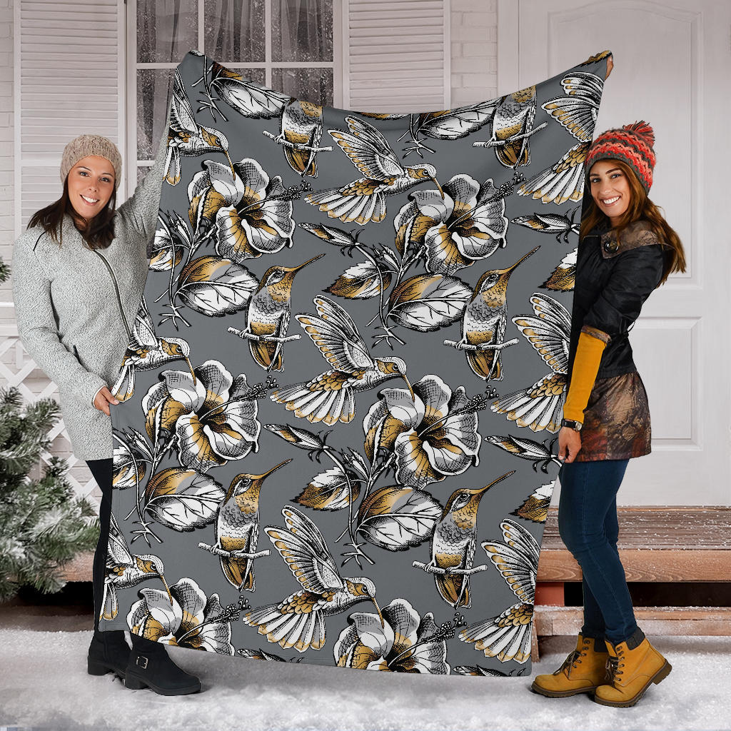 Hummingbird Pattern Print Design 02 Premium Blanket
