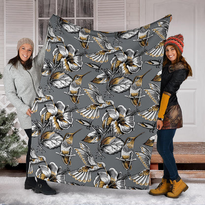 Hummingbird Pattern Print Design 02 Premium Blanket