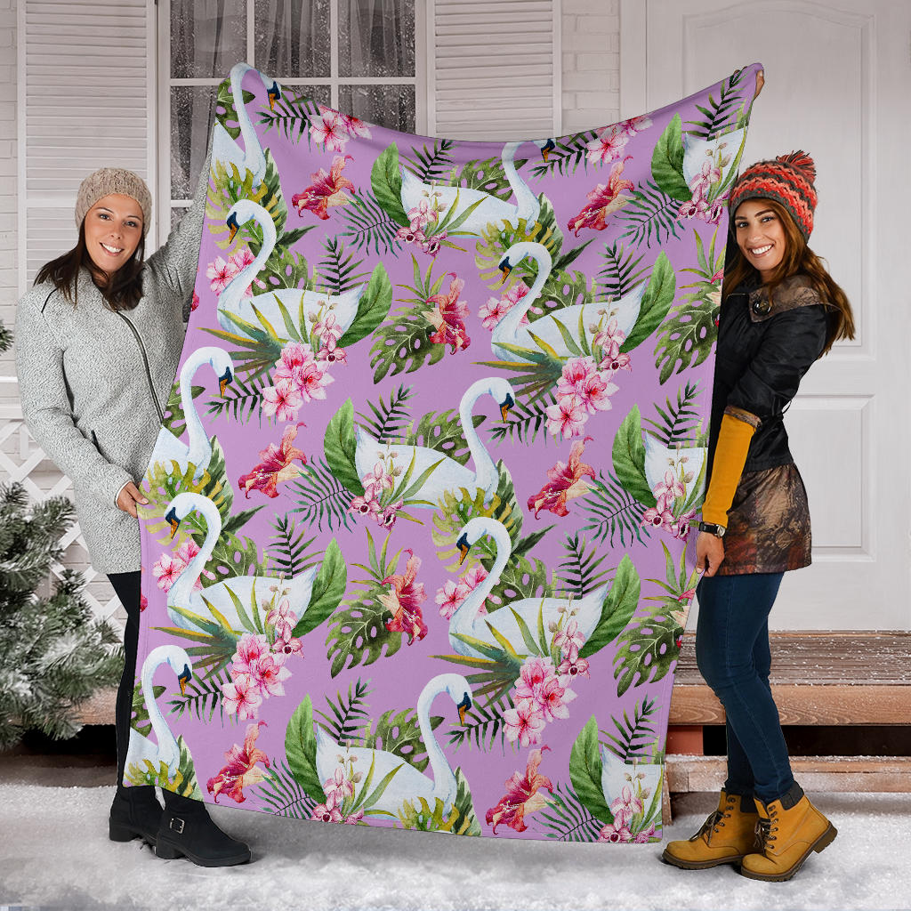Swan with Flower Pattern Print Design 01 Premium Blanket