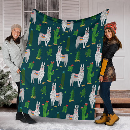 Llama Cactus Pattern Print Design 013 Premium Blanket