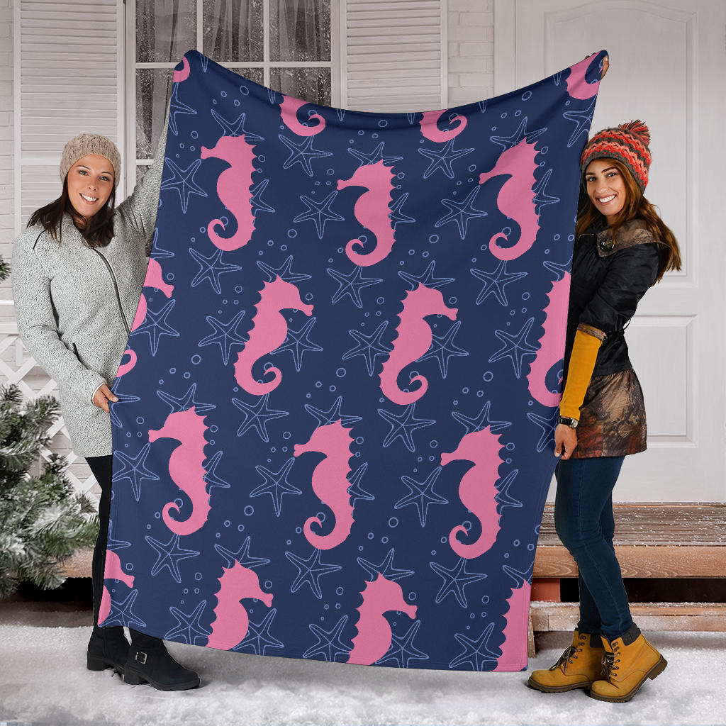 SeaHorse Pink Pattern Print Design 02 Premium Blanket