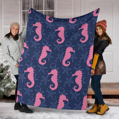 SeaHorse Pink Pattern Print Design 02 Premium Blanket