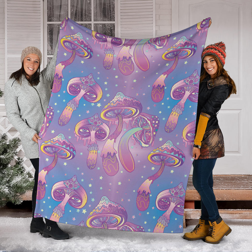 Psychedelic Mushroom Pattern Print Design A01 Premium Blanket