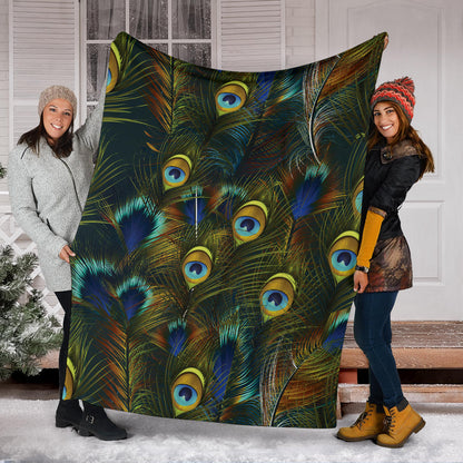 Peacock Feather Pattern Print Design A03 Premium Blanket