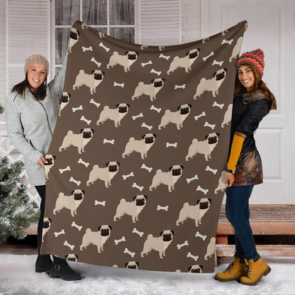 Pug Pattern Print Design A02 Premium Blanket
