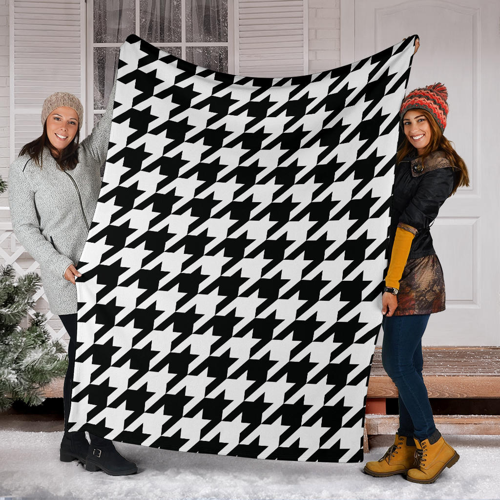 Houndstooth Black White Pattern Print Design 05 Premium Blanket