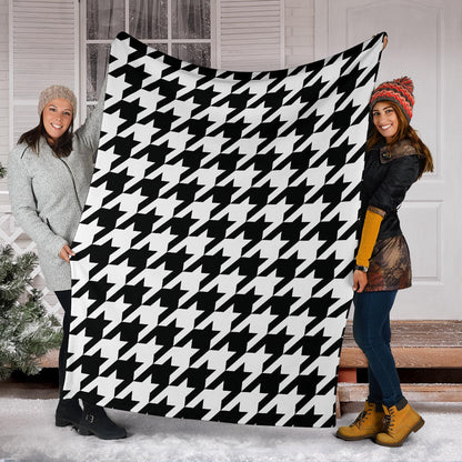 Houndstooth Black White Pattern Print Design 05 Premium Blanket