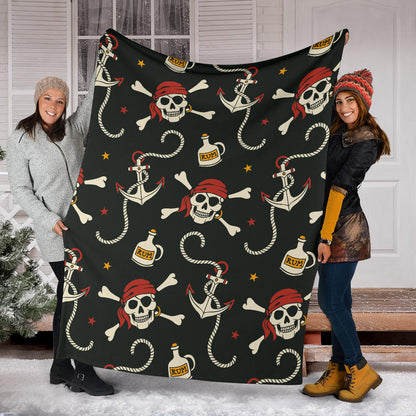 Pirate Pattern Print Design A02 Premium Blanket