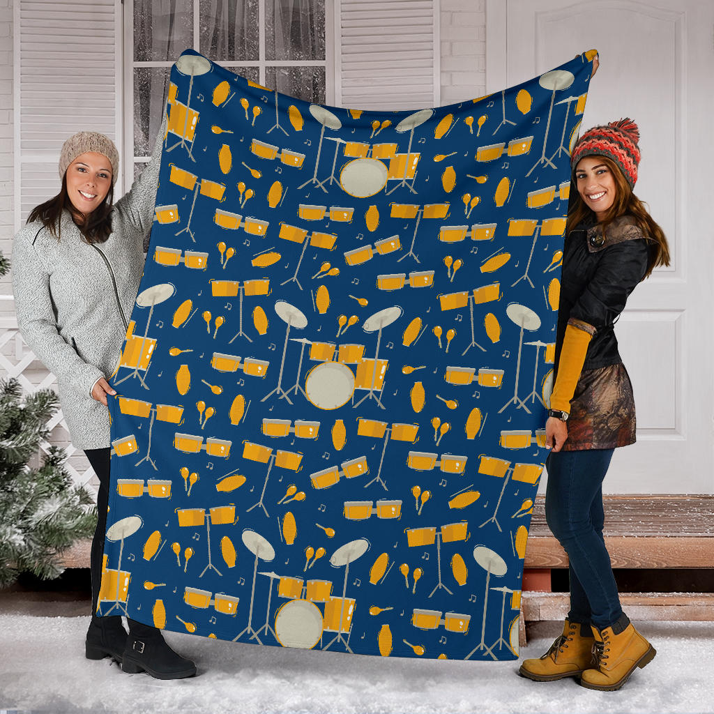 Drum Set Pattern Print Design 03 Premium Blanket