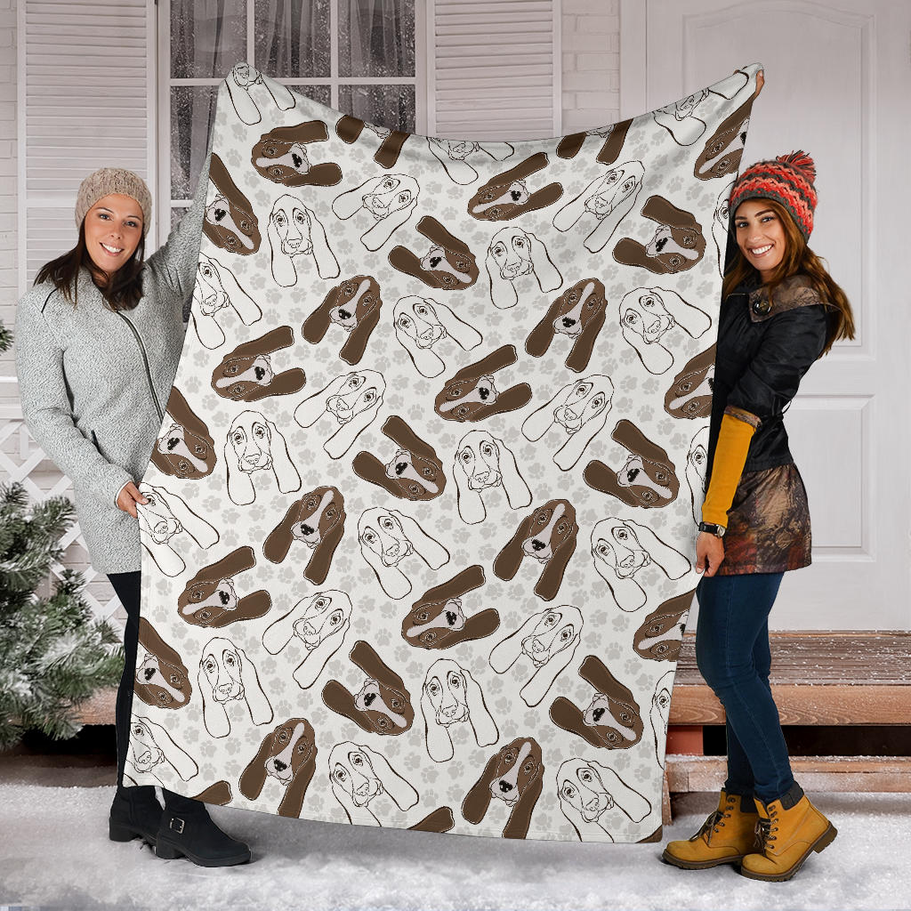 Basset Hound Pattern Print Design 01 Premium Blanket