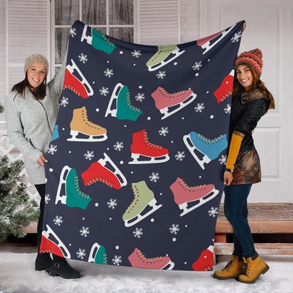 Ice Skate Pattern Print Design 04 Premium Blanket