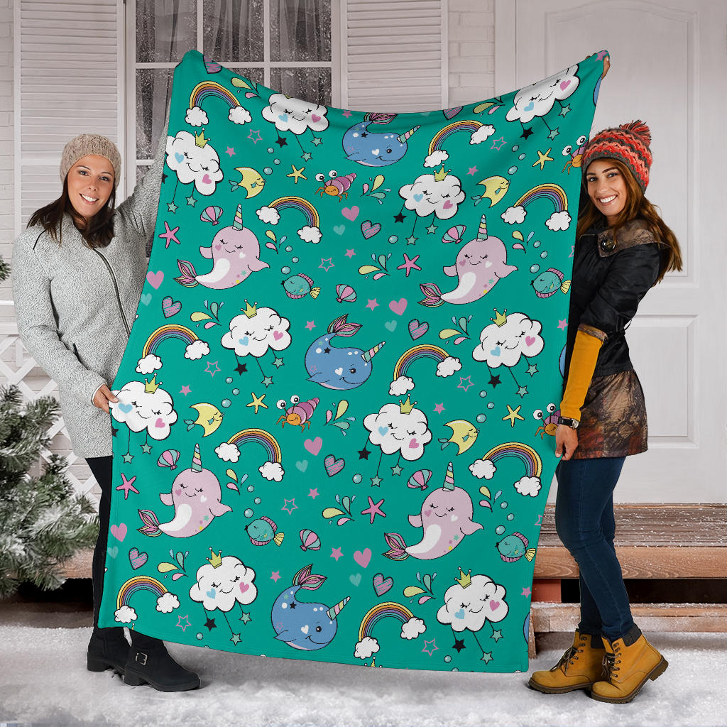 Narwhal Pattern Print Design 04 Premium Blanket