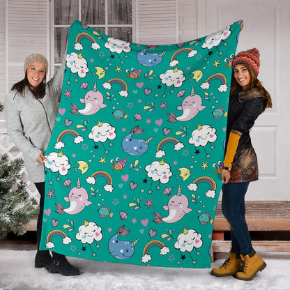 Narwhal Pattern Print Design 04 Premium Blanket