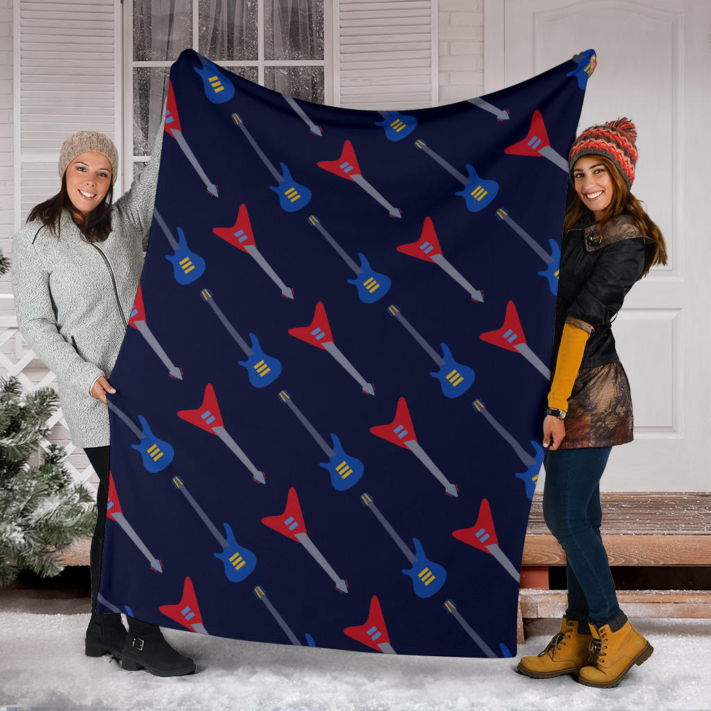Electric Guitar Pattern Print Design 01 Premium Blanket