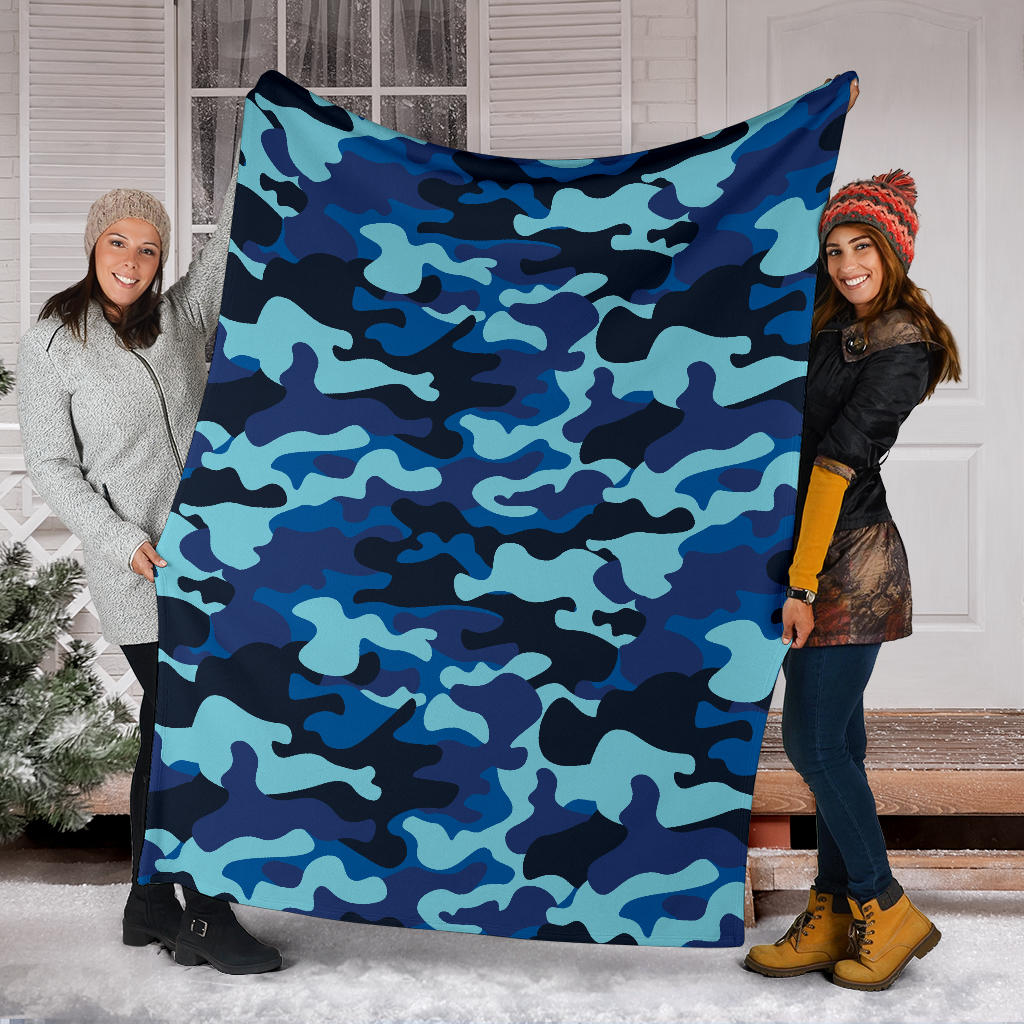 Camo Blue Pattern Print Design 04 Premium Blanket