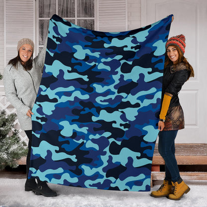 Camo Blue Pattern Print Design 04 Premium Blanket