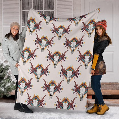 Buffalo Head Pattern Print Design 02 Premium Blanket