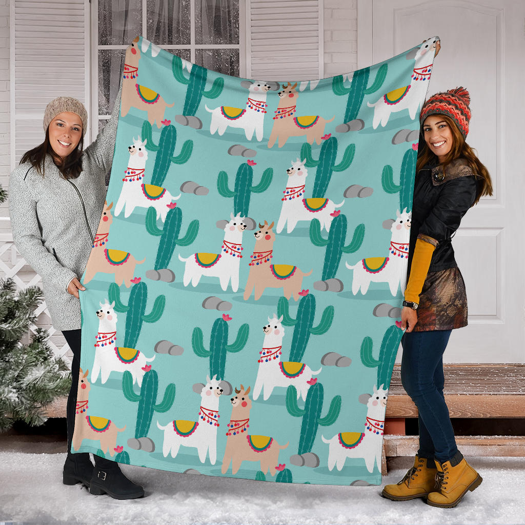 Llama Cactus Pattern Print Design 08 Premium Blanket
