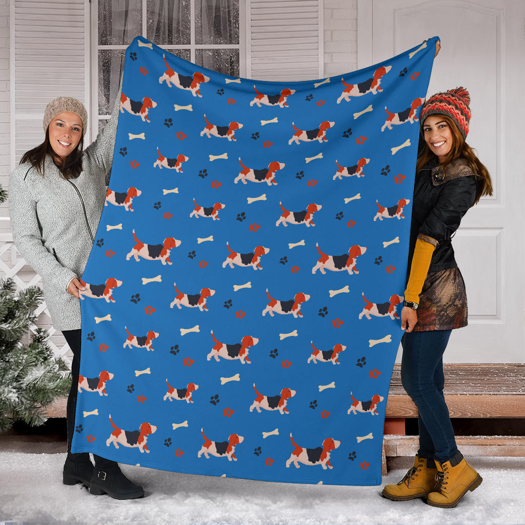 Basset Hound Pattern Print Design 02 Premium Blanket