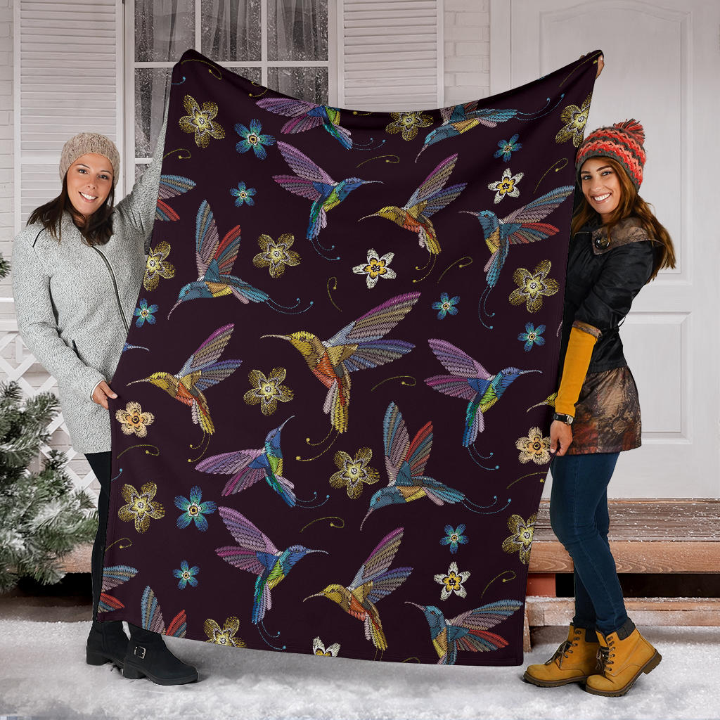 Hummingbird Pattern Print Design 04 Premium Blanket