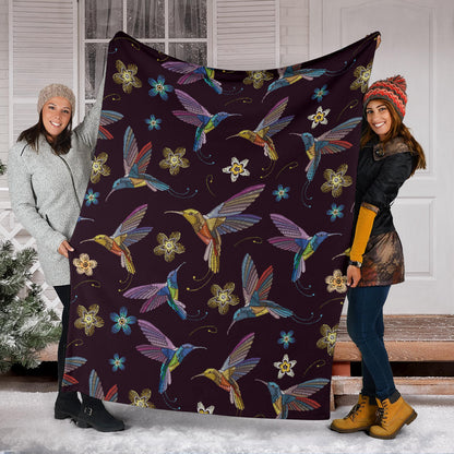 Hummingbird Pattern Print Design 04 Premium Blanket