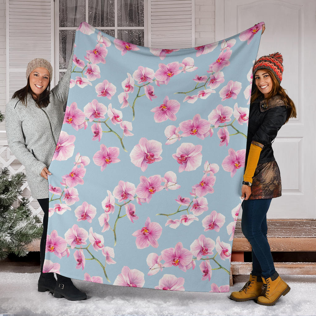 Orchid Pattern Print Design A01 Premium Blanket