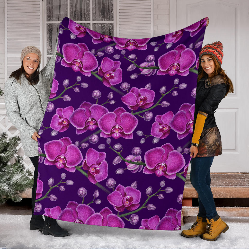 Orchid Pattern Print Design A03 Premium Blanket