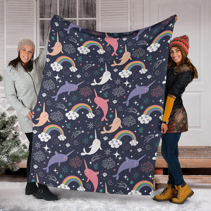Narwhal Pattern Print Design 01 Premium Blanket