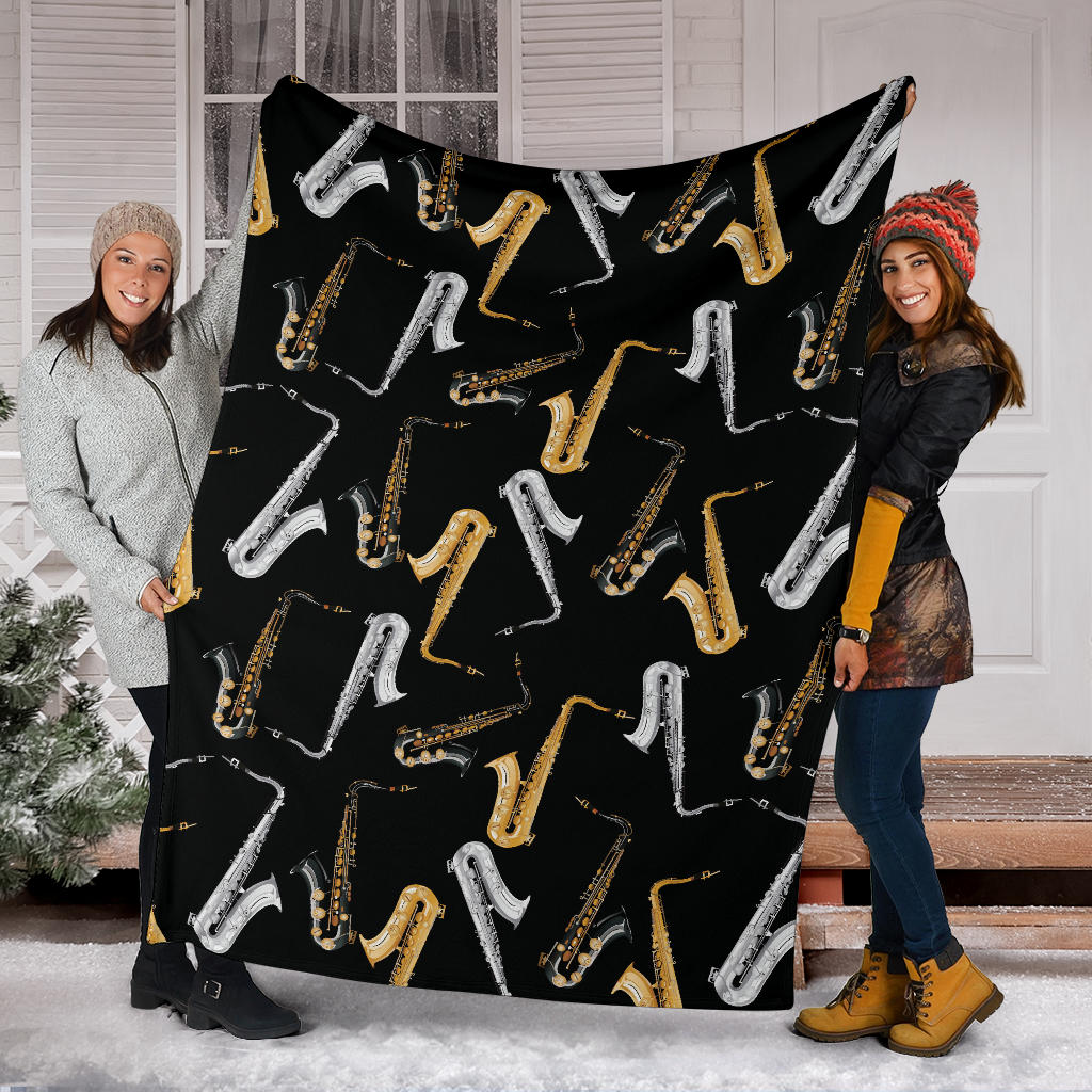 Saxophone Pattern Print Design 01 Premium Blanket