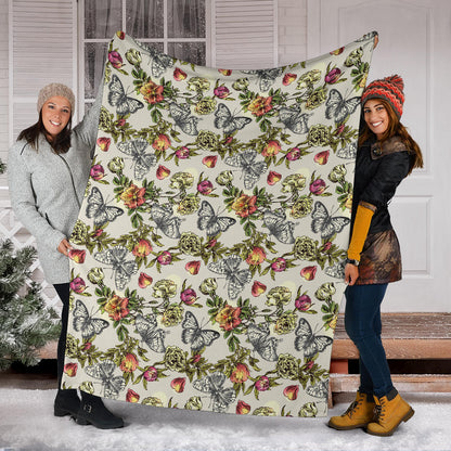 Butterfly Flower Pattern Print Design 06 Premium Blanket
