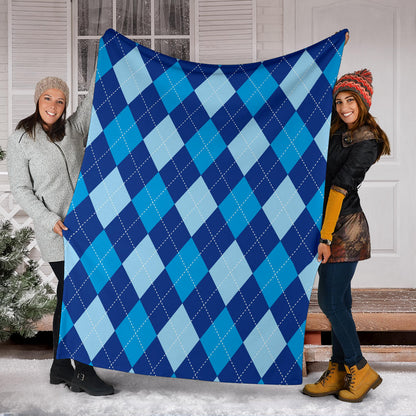 Argyle Blue Pattern Print Design 02 Premium Blanket