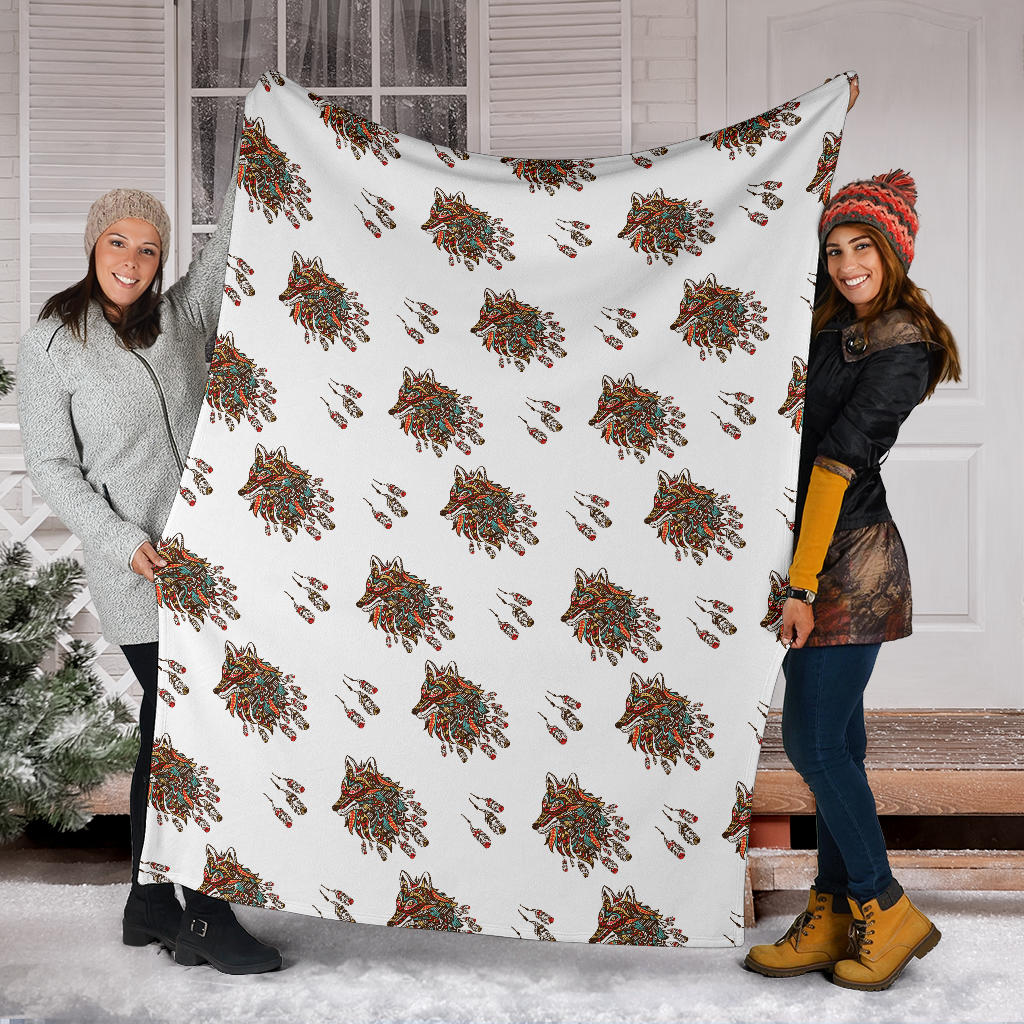 Aztec Wolf Pattern Print Design 02 Premium Blanket