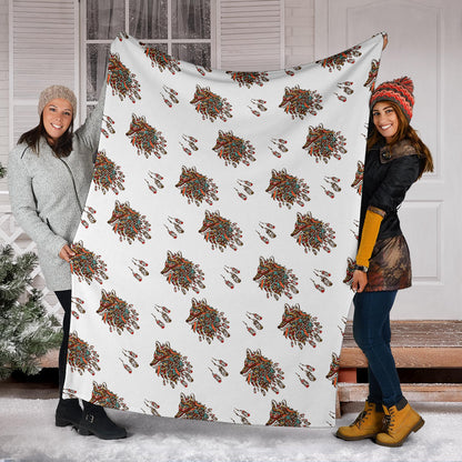 Aztec Wolf Pattern Print Design 02 Premium Blanket