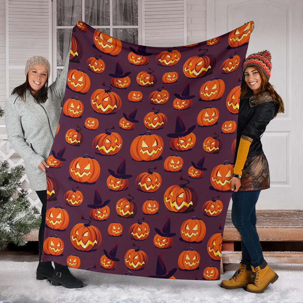 Halloween Pumpkin Pattern Print Design 03 Premium Blanket