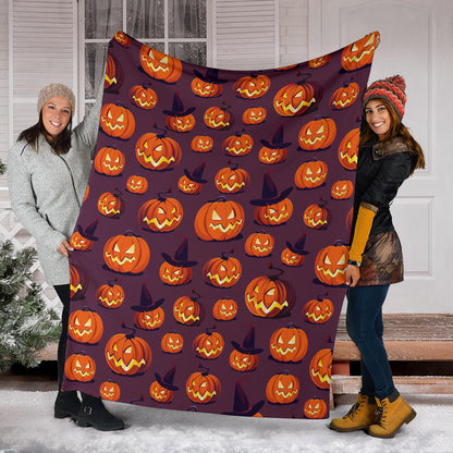 Halloween Pumpkin Pattern Print Design 03 Premium Blanket