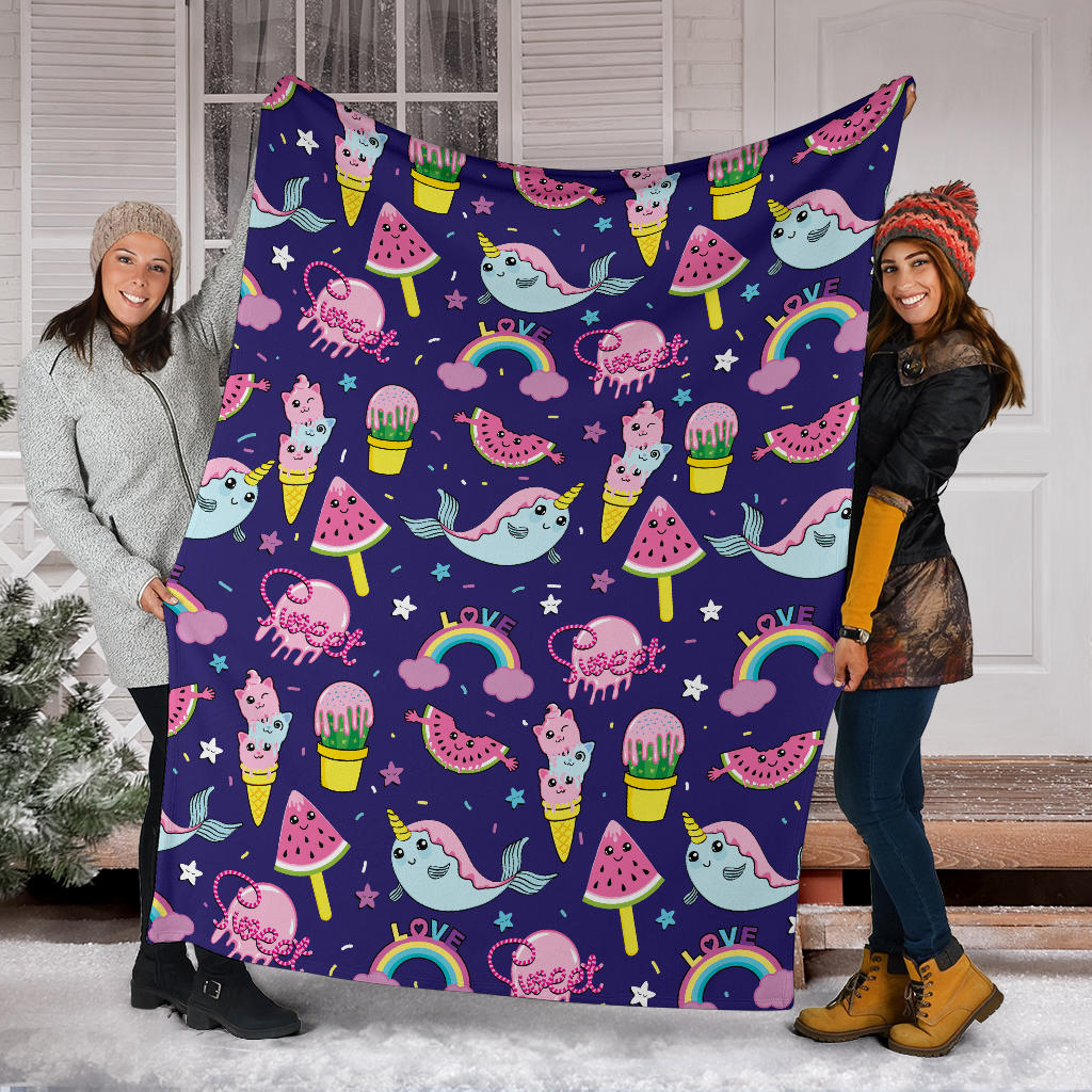 Narwhal Cute Pattern Print Design 02 Premium Blanket