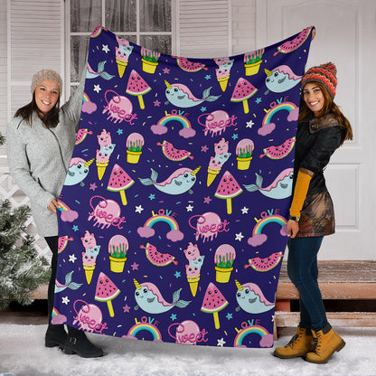 Narwhal Cute Pattern Print Design 02 Premium Blanket