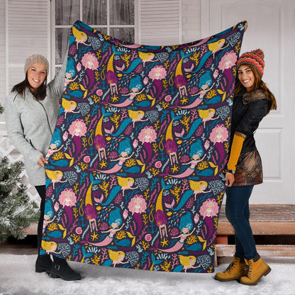 Mermaid Pattern Print Design 08 Premium Blanket