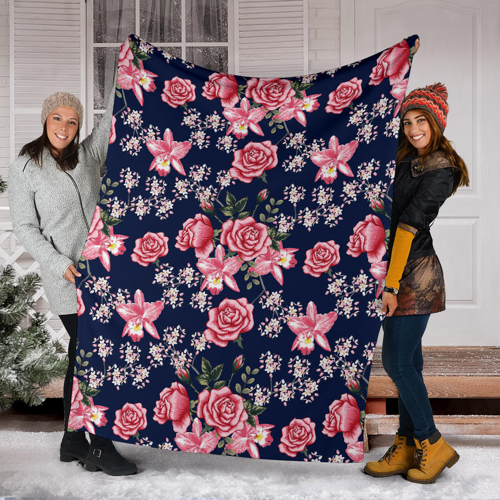 Rose Pattern Print Design A05 Premium Blanket