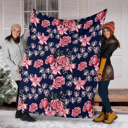 Rose Pattern Print Design A05 Premium Blanket