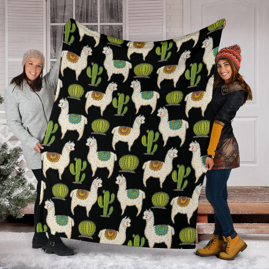 Alpaca Cactus Pattern Print Design 07 Premium Blanket