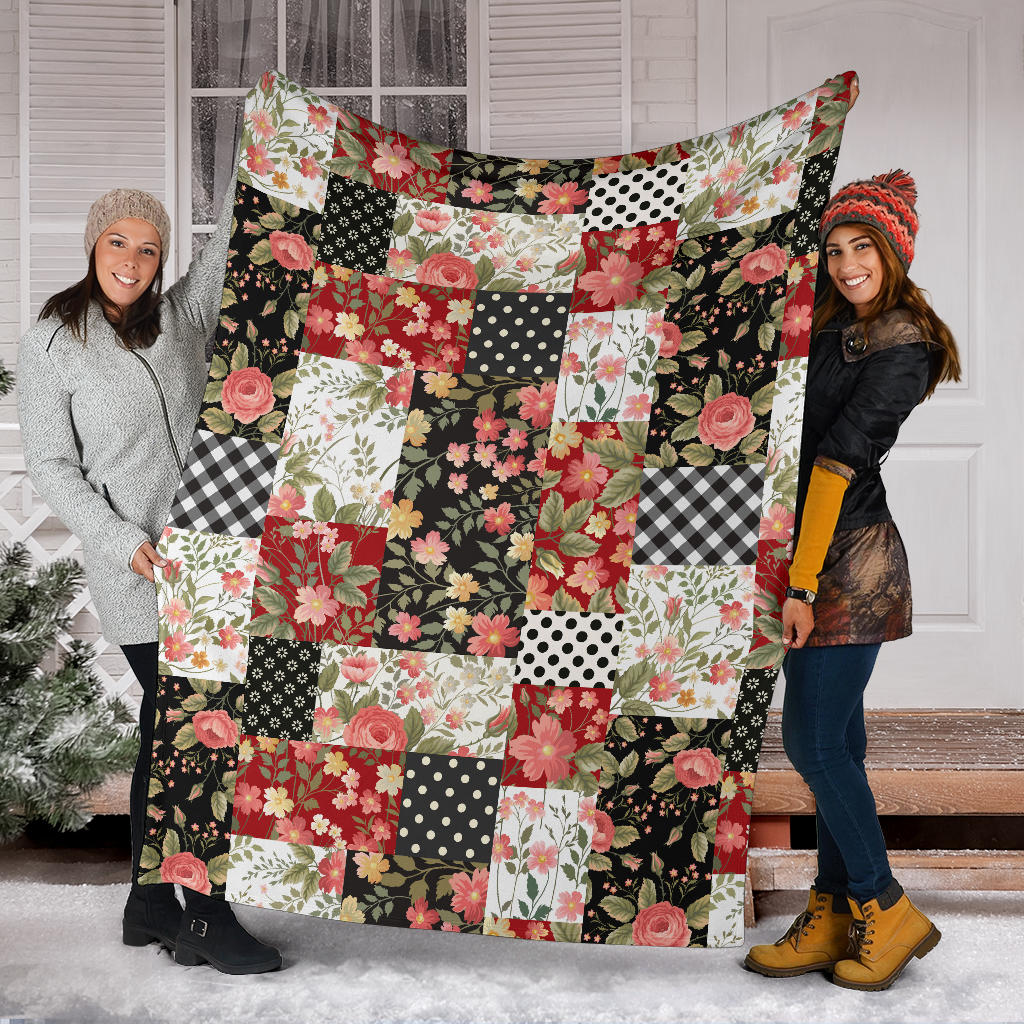 Patchwork Flower Pattern Print Design 03 Premium Blanket