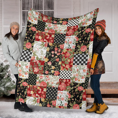 Patchwork Flower Pattern Print Design 03 Premium Blanket