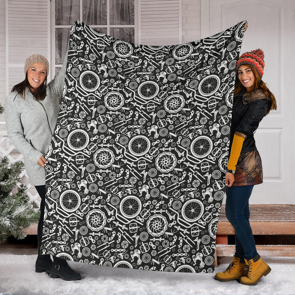 Bicycle Tools Pattern Print Design 02 Premium Blanket