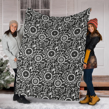 Bicycle Tools Pattern Print Design 02 Premium Blanket