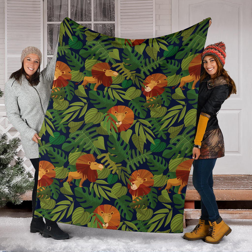 Lion Jungle Pattern Print Design 05 Premium Blanket